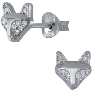 Sterling Silver CZ Fox Stud Earrings